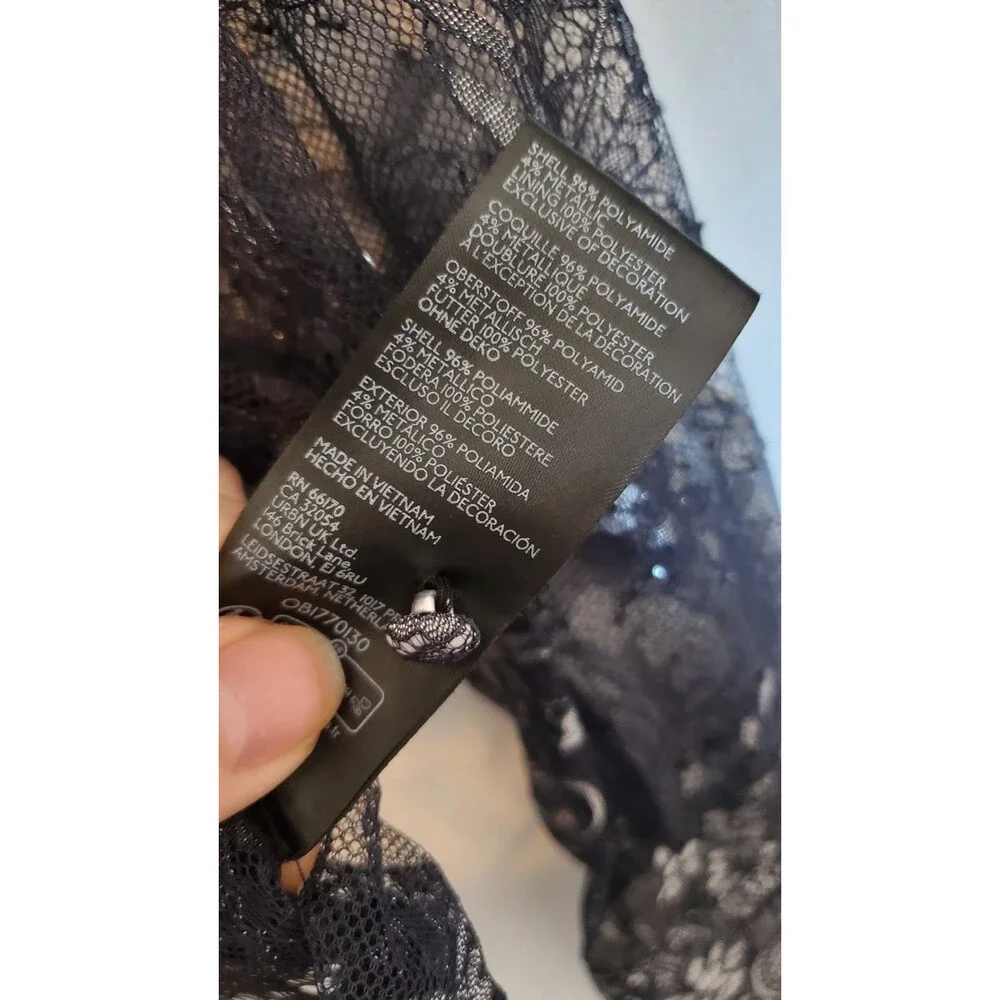 Anthropologie Maeve XS Lace Sheer Long Sleeve Button Down Blouse Black Witchy - Picture 5 of 7